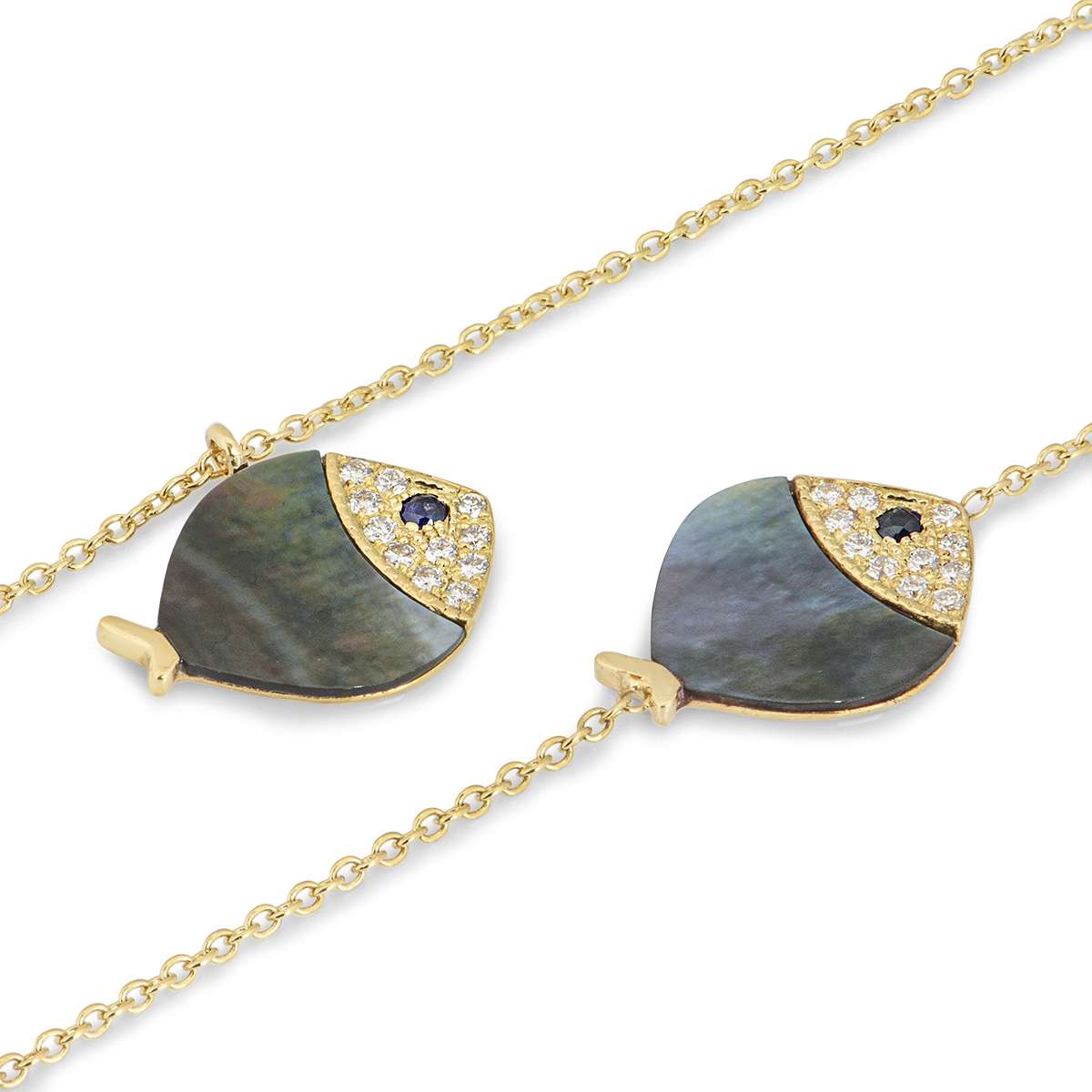 Yellow Gold Diamond and Black Mother of Pearl Fish Suite
